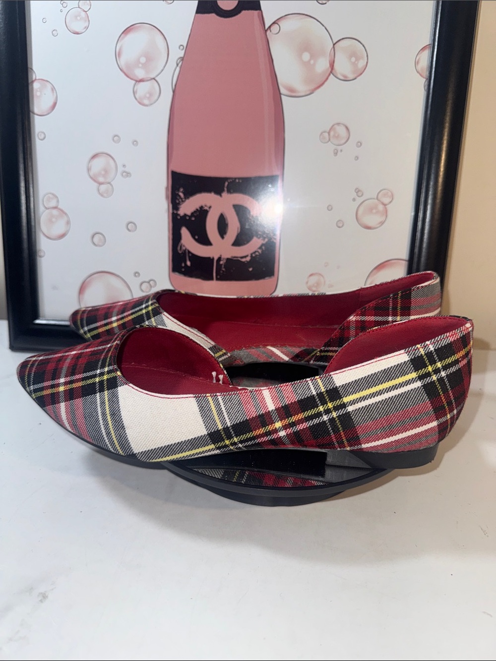 Isaac Mizrahi‎ Amaya D’Orsay Red Tartan Plaid Pointed Toe Flats - Women’s Size 7